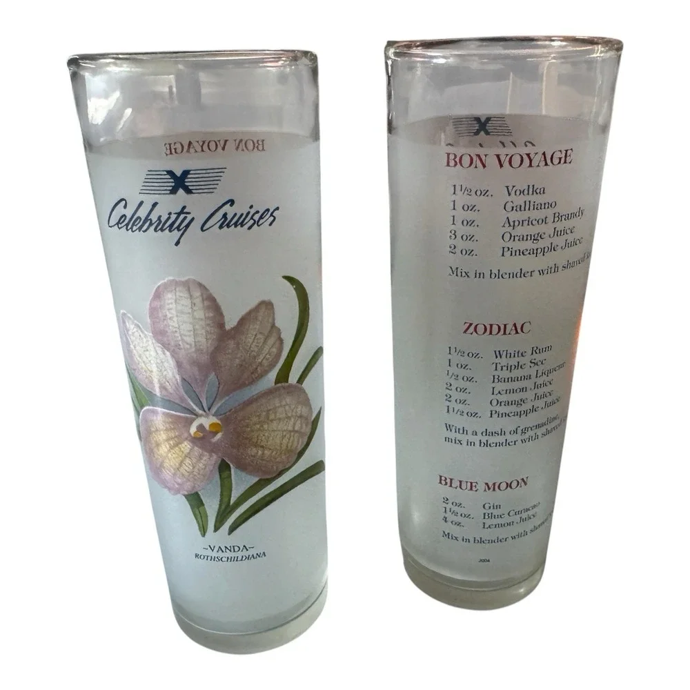 Celebrity Cruises Cocktail Glasses Lot of 2 Orchid Recipe Highball Souvenir
